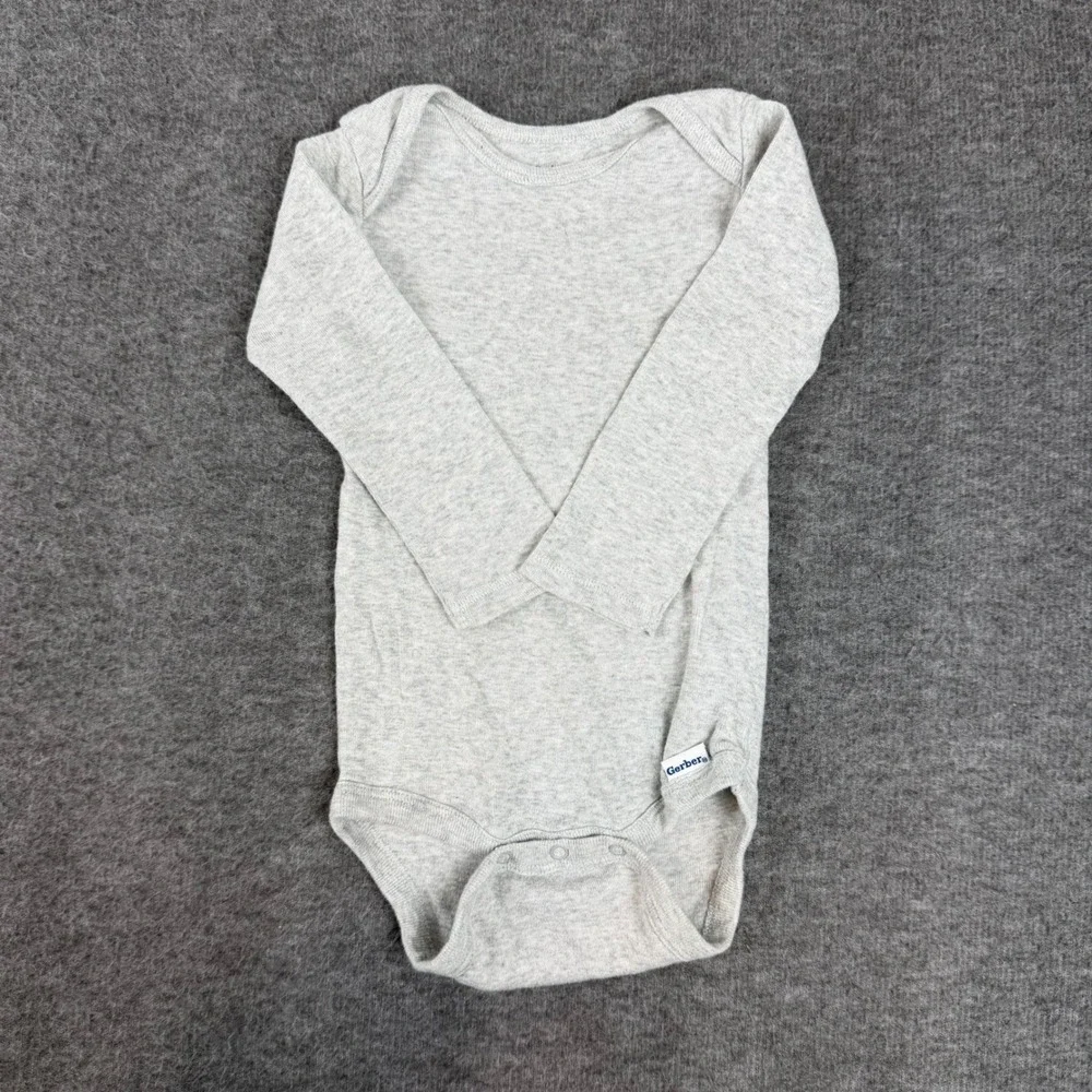 Gerber Long Sleeve Bodysuit Baby 18 Months Gray Heathered Cotton Blend Onesie
